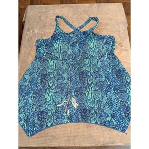 Denim & Co. Beach Handkerchief Hem Tankini Bathing Swimsuit Blue Size 18W
